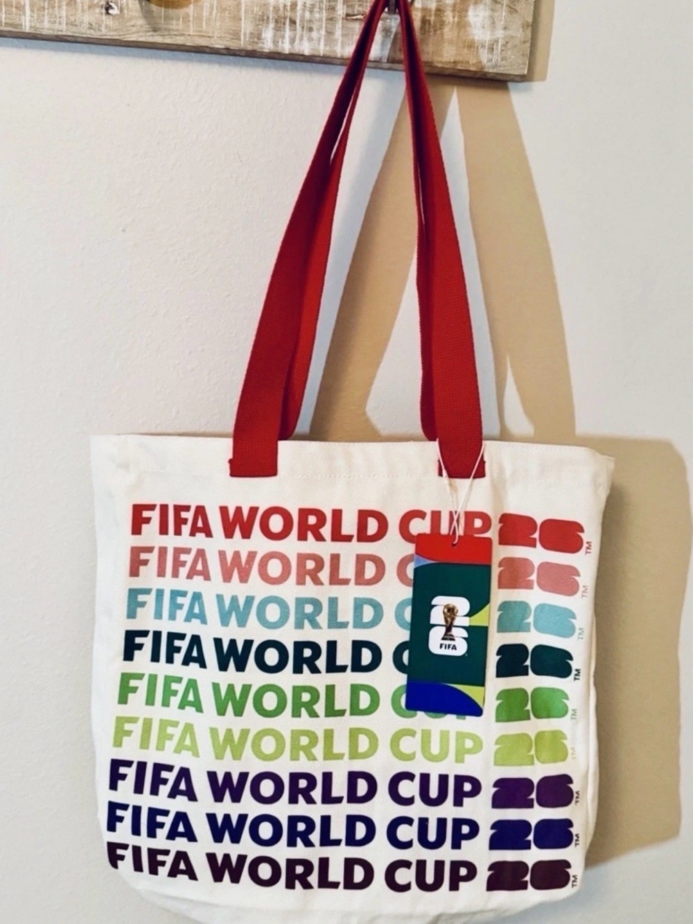 Official FIFA World Cup 2026 Multicolored LARGE Canvas Tote with Red Handles ⚽️ - Picture 3 of 8